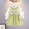 女童春秋装宝宝长袖洋气连衣裙时尚，套装婴儿绿色公主裙韩系童装潮