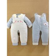 3一6个月12婴儿加厚棉服袄款0秋冬装8男宝宝衣服背带裤三件套装季