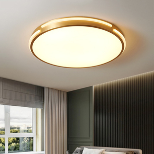 美式卧室吸顶灯圆形现代阳台灯轻奢欧式客厅，主卧高级铜灯led灯具