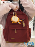 红色双肩包包女日系，复古旅行背包时尚通勤电脑包，少女学生上课书包