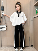 女中大童夏季蝙蝠衫，阔腿裤套装，2023韩版休闲宽松高质量两件套