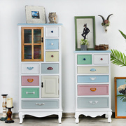 地中海彩绘卧室收纳柜子，储物客厅彩绘，五斗柜美式斗柜实木装饰柜子