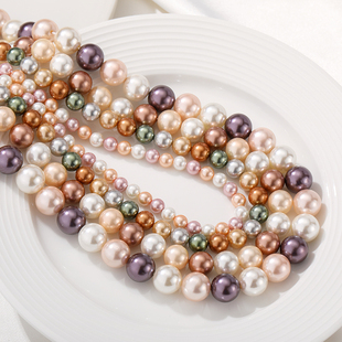天然贝壳珠子珍珠圆珠散珠手工，diy制作串珠手链项链饰品材料配件