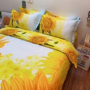 全棉3d立体印花床单四件套纯棉，活性向日葵花，被套2米双人床上用品