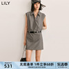lily2024夏女装(夏女装)复古通勤款气质时尚，高腰显瘦中长款西装连衣裙