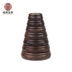 红木雕鸡翅木红檀黑梓木套7雕圆形底座实木 整料茶杯垫紫砂壶底