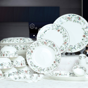 餐具套装 56头骨瓷餐具碗碟套装 韩式陶瓷器汤碗碟盘子结婚乔迁
