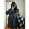 灰色毛呢大衣女2023秋冬韩版高级感小个子，中长款羊毛西装外套