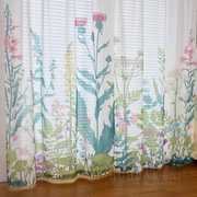 简约北欧美式田园热带雨林，叶子植物印花透光窗纱窗帘纱帘穿杆成品