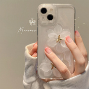 立体白色花朵适用苹果14promax手机壳创意，iphone1312女14pro防摔11小众13pro硅胶创意滴胶透明全包保护套