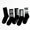 5双装男士长筒袜子黑白高帮袜，纯棉韩版高腰，潮流字母条纹长袜男潮