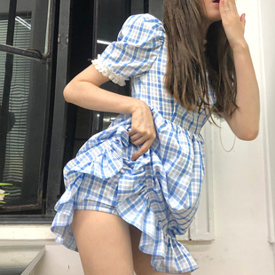 MOF礼物商店 连衣裙女蓝色娃娃裙少女甜美公主风约会裙夏天裙子