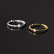英国cherrykokos银简约小清新单钻镶钻方形，戒指女式麻花圈手指环