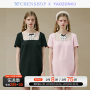YAOZONKU时尚气质蕾丝领结直身连衣裙小众百搭CHENSHOP设计师品牌