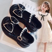 女童鞋子2024夏季儿童皮凉鞋小女孩公主单鞋韩版软底黑色小童