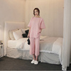 2022韩国秋季套装7分袖7分裤粉色加大女纯棉家居服睡衣