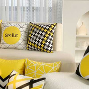 北欧黄色几何抱枕沙发床头客厅靠垫毛绒轻奢现代暖色背枕套不含芯
