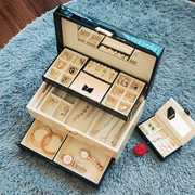 首饰盒欧式韩国公主皮革木质，多层抽屉带锁化妆品珠宝饰品