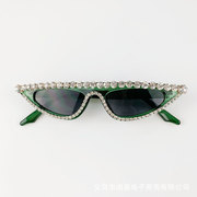 墨绿色个性太阳眼镜女三角猫眼，带钻手工欧美街拍眼镜摄影镶钻墨镜