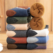 羊毛袜子男士中筒袜，秋冬款加厚保暖毛圈冬天睡眠毛巾加绒地板长袜