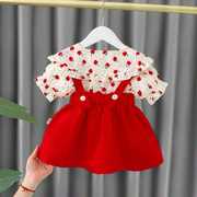 一岁半婴儿幼儿夏装套装女宝宝，衣服可爱红色连衣裙3女童裙子2短袖