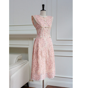 年夏季粉色花朵镂空蕾丝小礼服年会生日派对连衣裙67472