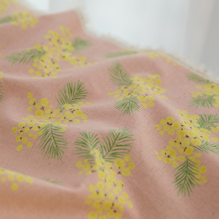 日本进口kokka棉麻布料手工diy包包，外套帽子高档面料粉色含羞草