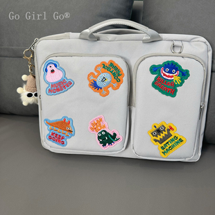 Go Girl Go®卡通怪物贴布电脑包适用华为苹果联想华硕戴尔笔记本电脑包