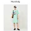 玛丝菲尔夏季宽松舒适浪漫薄荷，绿色长款字母，印花t恤连衣裙