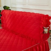 韩式公主风夹棉加厚全包大红床头罩套布艺可拆洗实木皮软包防尘罩