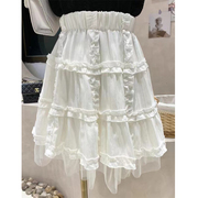 超仙白色褶皱花边纱裙a字，半身裙设计感小众，蓬蓬伞裙蛋糕短裙子夏