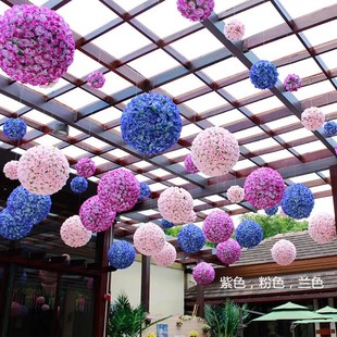 送挂勾挂绳仿真花球加密玫瑰花球 婚庆绢花装饰商场塑料花球挂饰