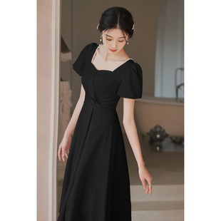 黑色小晚礼服平时可穿年会泡泡袖连衣裙女宴会气质小个子法式洋装