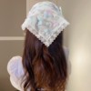 法式蕾丝镂空包头巾(包头巾)花朵，甜美少女领巾，复古装饰拍照三角丝巾发带夏