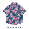 travelisland山桃红花国潮复古vibe宽松植物花卉，满印短袖衬衫