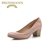 brosmann宝舒曼2023春夏牛皮，拼接粗跟简约通勤女单鞋147121