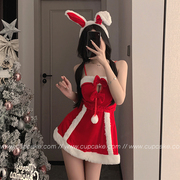 糖心镂空蝴蝶结圣诞装兔女郎，毛绒性感内衣丝绒角色扮演制服套装