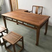 老榆木茶桌中式复古餐桌椅，实木长条凳民宿禅意，风化老门板马蹄书桌