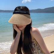 日本草编空顶帽子女夏季防紫外线防晒遮阳出游太阳帽沙滩草帽遮脸
