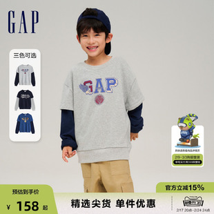 Gap男童春秋LOGO法式圈织软卫衣儿童装假两件休闲运动上衣785333