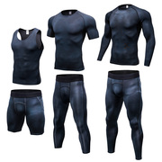 黑色印花款运动紧身衣男弹力，速干衣撸铁健身肌肉训练背心短袖长袖