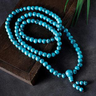 藏式绿松石108颗珠子手串，天然原矿男女款，念珠饰品项链民族风手链
