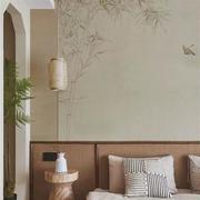 现代意境日式侘寂淡雅竹子墙纸，卧室书房玄关茶室，背景壁布定制壁画