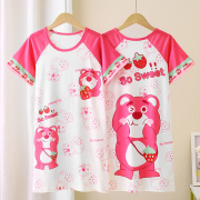 夏季儿童睡裙薄短袖连衣裙5-7-8-9-10岁小女孩子公主风睡衣草莓熊