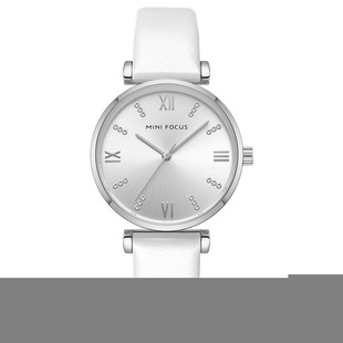 女0335L 石英手表时尚机芯表带真皮圆形白色玫瑰金属普通国产腕表