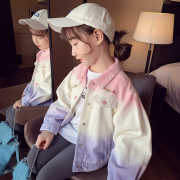 女童牛仔外套洋气儿童，2023秋装网红渐变上衣，时髦小女孩夹克衫
