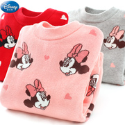 迪士尼女童毛衣春季女宝儿童加绒针织衫男童宝宝纯棉上衣