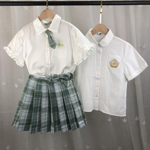 棵品牌撤柜童装中大童女童短袖白衬衫学生儿童学院风JK衬衣短裙