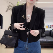 韩版西装外套女小个子黑色赫本风复古春秋气质高级感短款西服上衣