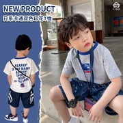 日系潮牌男童猿猴短袖夏季T恤儿童套装圆领卡通字母纯棉印花上衣